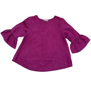 Bryn Walker Linen Blouse Womens SM Magenta Bell Sleeve High Low Art to Wear